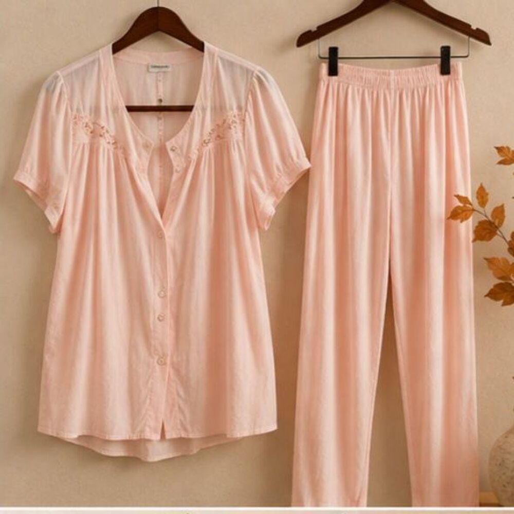Vanity Fair Vintage Pink Nylon Pajama Lounge Set Size Medium 40